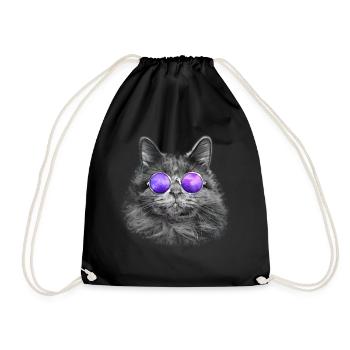 Cool Cat with Sunglasses Cat Funny Gift - Drawstring Bag - black - Front