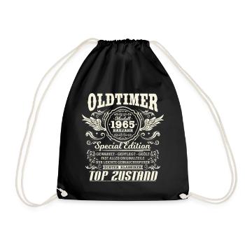 Oldtimer Baujahr 1965 Jahrgang Geburtstag Geschenk - Turnbeutel - Schwarz - Vorne