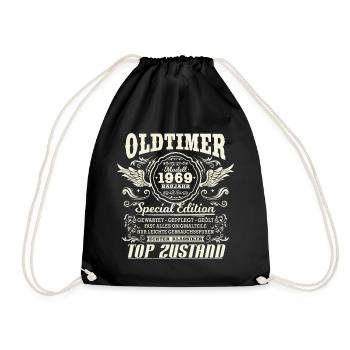 Oldtimer Baujahr 1969 Jahrgang Geburtstag Geschenk - Turnbeutel - Schwarz - Vorne