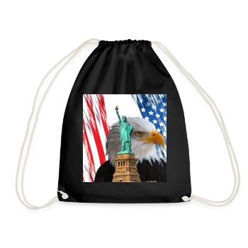 USA, Statue of Liberty and Eagle. - Drawstring Bag - black - Front