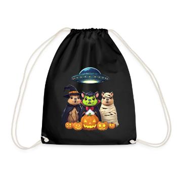 Halloween Capybara Hamster Ghost Gift Idea - Drawstring Bag - black - Front