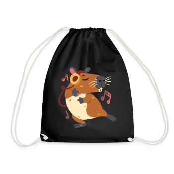 Capybara dancing and listening to music - Drawstring Bag - black - Front