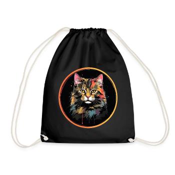 Portrait de chat mignon en technique d'aquarelle dans un cercle - Sac de sport léger - noir - Devant
