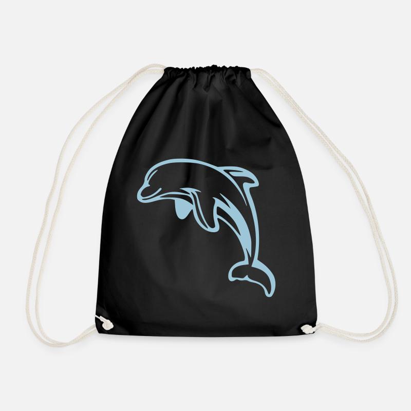 Dolphin Animal Sea - Drawstring Bag - black