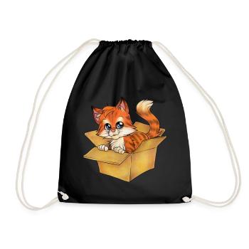 Niedliche getigerte Katze Mietz in Box Geschenk - Turnbeutel - Schwarz - Vorne