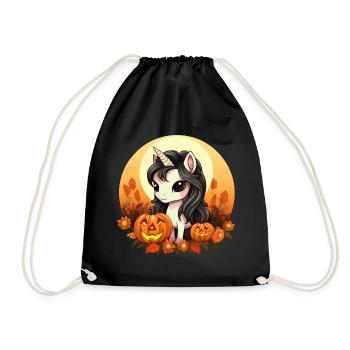 Autumn Halloween unicorn with pumpkin at the - Drawstring Bag - black - Front