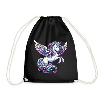 Engelsgleiten: Einhorn mit himmlischen Flügeln - Turnbeutel - Schwarz - Vorne