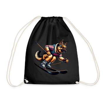 German Shepherd Ski Winter Adventure - Drawstring Bag - black - Front