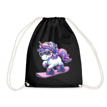 Einhorn Snowboard Winterzauber - Turnbeutel - Schwarz - Vorne