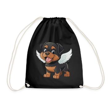 Cute Rottweiler Angel Cartoon - Drawstring Bag - black - Front