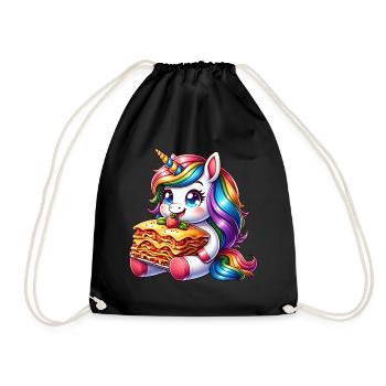 Einhorn Genießt Italienische Lasagne - Turnbeutel - Schwarz - Vorne