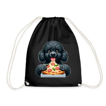 Schwarzer Pudel liebt Pizza lustiger Hund - Turnbeutel - Schwarz - Vorne