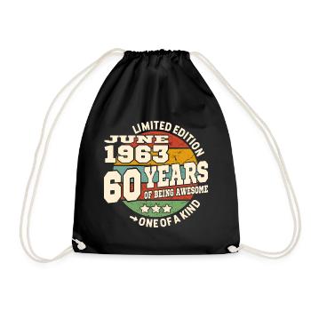 60 years old - Awesome since june 1963 - Drawstring Bag - black - Front
