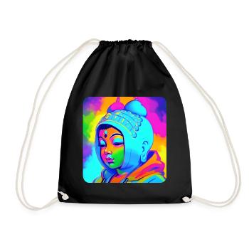 Cute Buddha Head - Drawstring Bag - black - Front