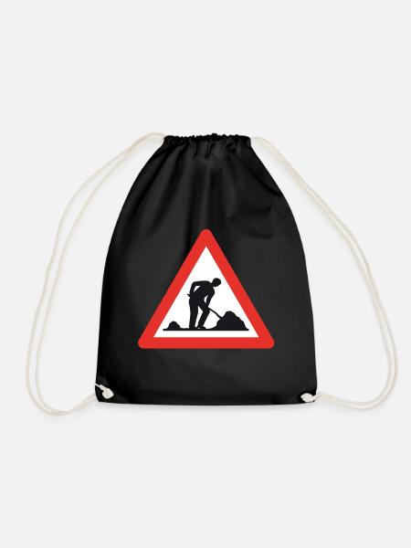 Caution road work! - Drawstring Bag - black