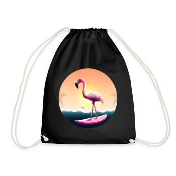 Surfing flamingo in sunset - Drawstring Bag - black - Front