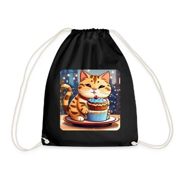 Niedliche dicke Katze mit Cup Cake - Turnbeutel - Schwarz - Vorne
