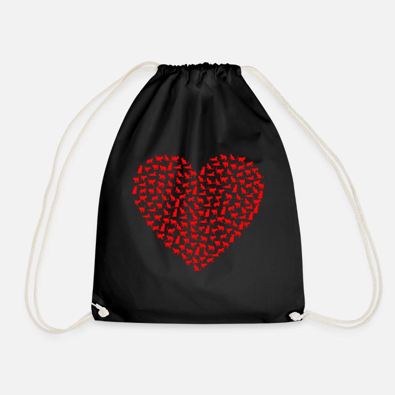 Heart cat - Drawstring Bag - black
