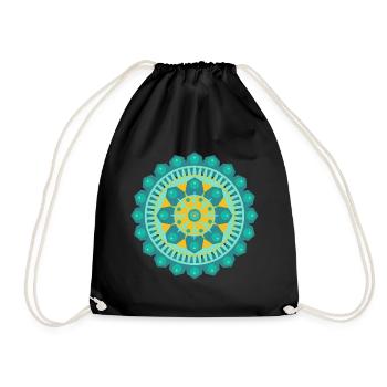 mandala ocean blue yellow - Drawstring Bag - black - Front