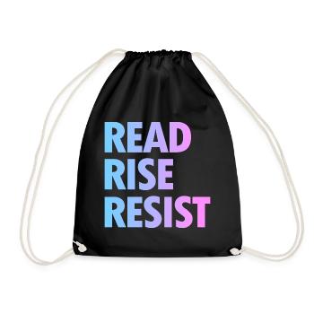 Lesen Sie Rise Resist - Lustiges Lesezitat - Turnbeutel - Schwarz - Vorne