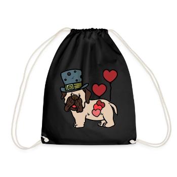 Birthday Greetings Pug Hearts Congratulations Dogs - Drawstring Bag - black - Front