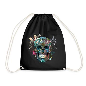 Crâne mexicain, fleurs, crâne, fleurs - Sac de sport léger - noir - Devant