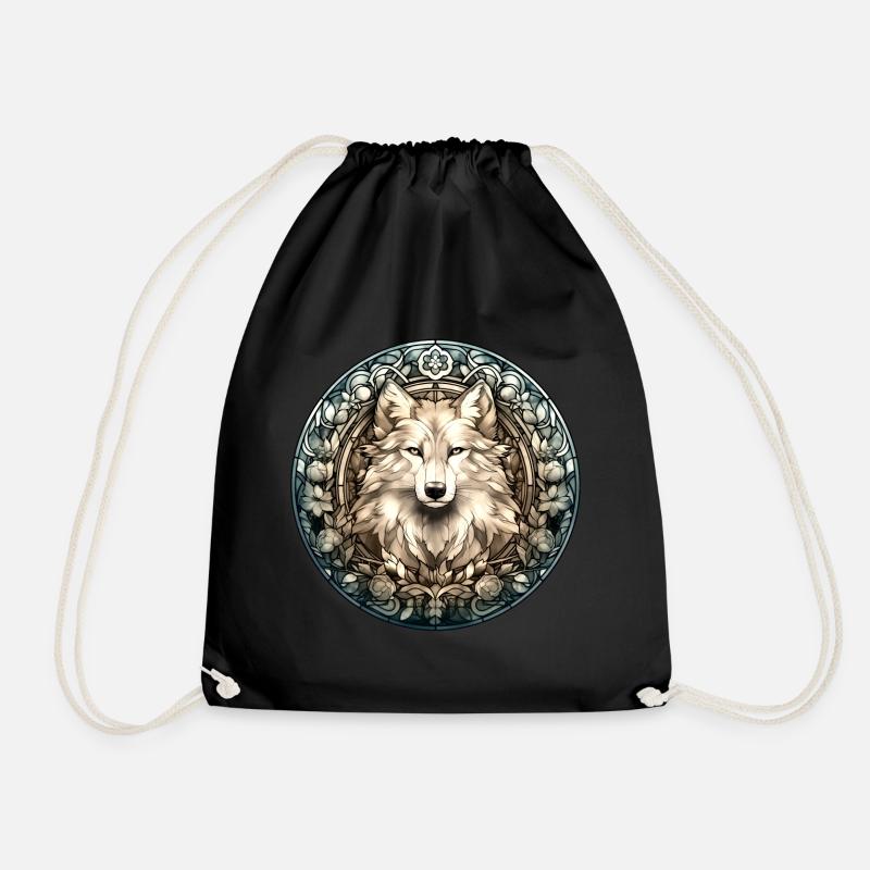 Weißer Wolf, Blumen, Bleiglas Style, Tiere, Hund - Turnbeutel - Schwarz
