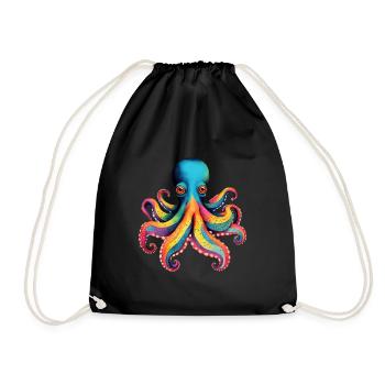 Beautiful octopus in rainbow colours - Drawstring Bag - black - Front