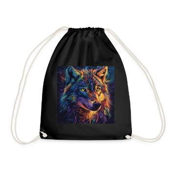 Colorful and vibrant wolf portrait - Drawstring Bag - black - Front