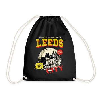 Leeds England UK City Skyline Vintage Retro - Drawstring Bag - black - Front