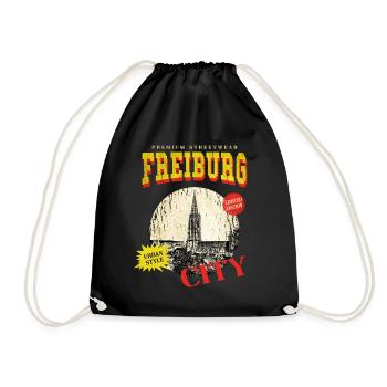 Freiburg Germany City Skyline Vintage Retro - Drawstring Bag - black - Front