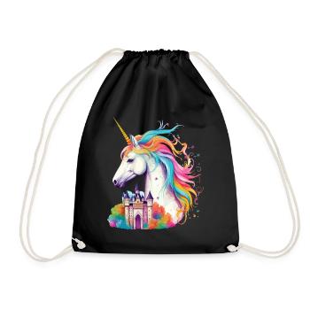 Einhorn Regenbogen Schloss Bunt Magie Fantasie - Turnbeutel - Schwarz - Vorne