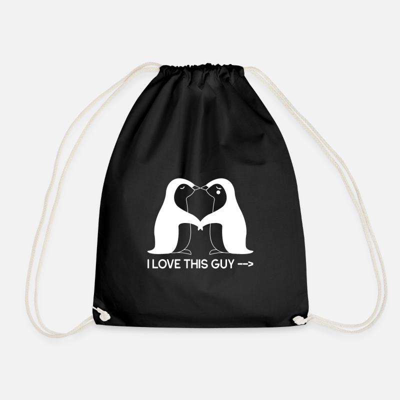 Two cute penguins who love each other. - Drawstring Bag - black