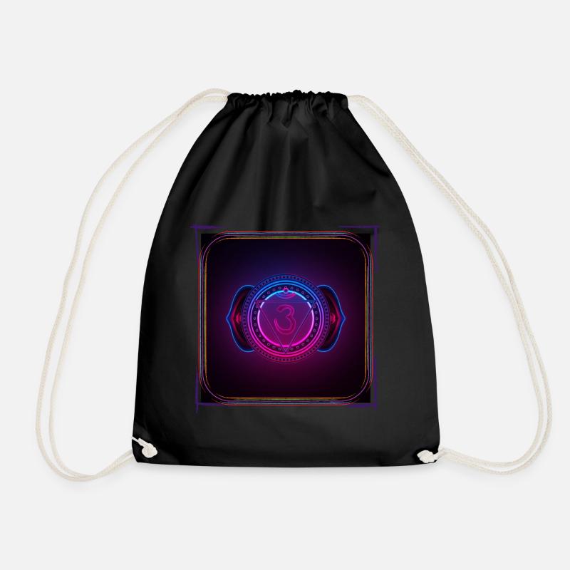 Neon Cyber Meditation Psychedelic Om Rave Goa - Drawstring Bag - black