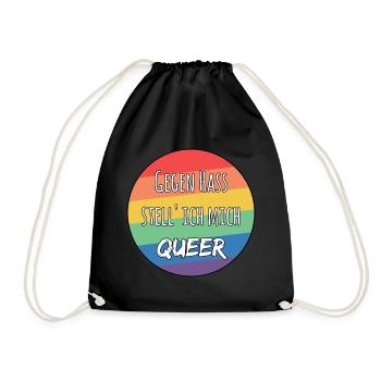 LGBTQ+ Gegen Hass stelle ich mich queer Regenbogen - Turnbeutel - Schwarz - Vorne