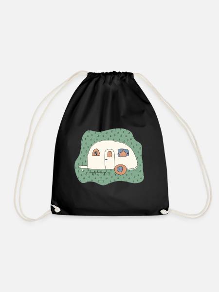 Motorhome trailer happy holidays - Drawstring Bag - black