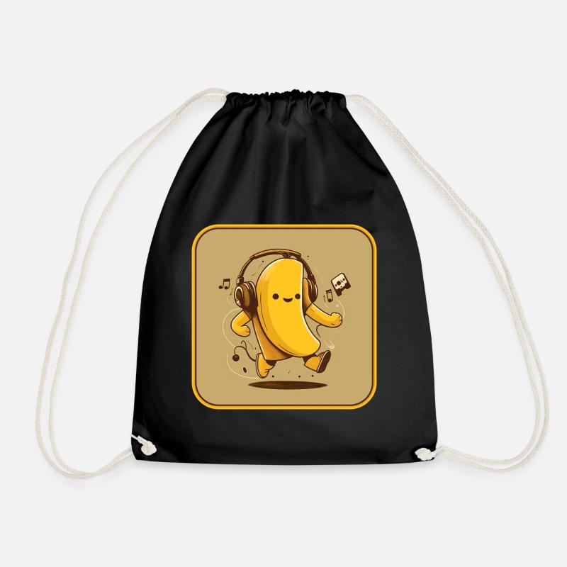 Banane mit Kopfhörer - Turnbeutel - Schwarz