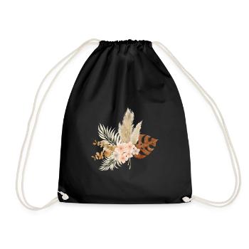 Boho -Blumen - Turnbeutel - Schwarz - Vorne
