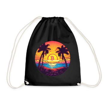 Logo Bitcoin, symbole, lever du soleil, soleil, mer - Sac de sport léger - noir - Devant