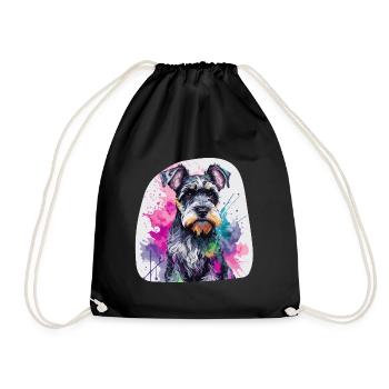 Colorful Cute Miniature Schnauzer Dog in Watercolors - Drawstring Bag - black - Front