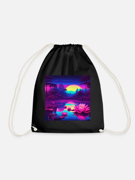 Water lilies on the lake - Drawstring Bag - black