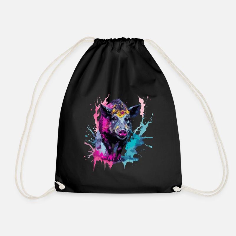 Wild boar in Watercolors - Drawstring Bag - black