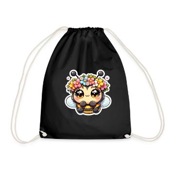 Bee with flower wreath - Drawstring Bag - black - Front
