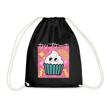 90s Japanese cup cake kawaii Design - Drawstring Bag - black - Front