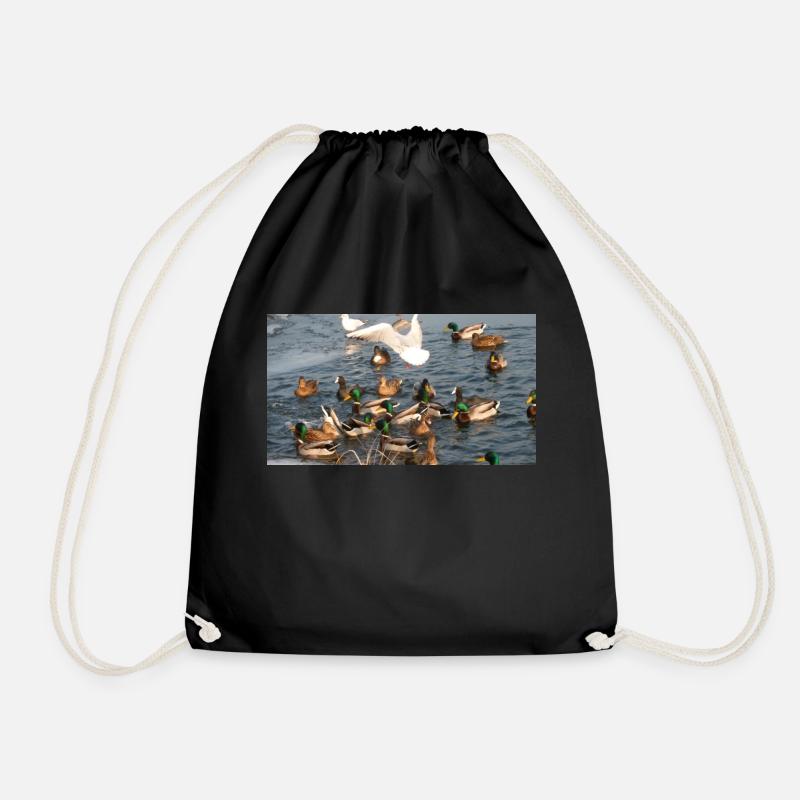 Duck with family - Drawstring Bag - black