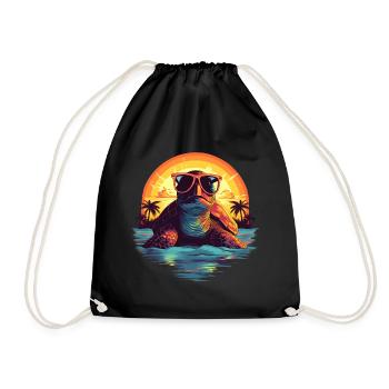 Sea turtle with sunglasses on the beach - Drawstring Bag - black - Front