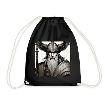Stolzer Wikinger Odin mit Raben Helm - Turnbeutel - Schwarz - Vorne