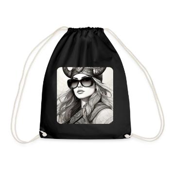 Modern Proud Viking Woman with Sunglasses - Drawstring Bag - black - Front