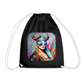 Modern Proud Viking Woman with Sunglasses - Drawstring Bag - black - Front
