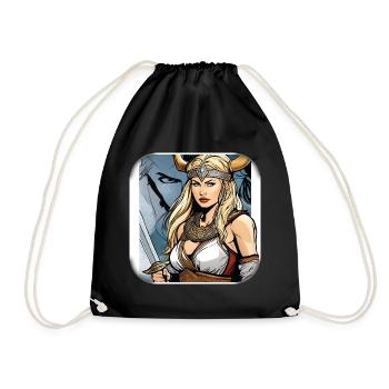 Proud Viking German woman in comic style - Drawstring Bag - black - Front